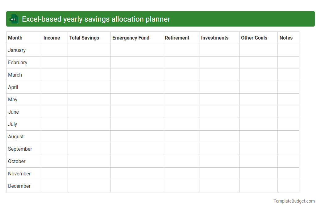 Excel-based yearly savings allocation planner