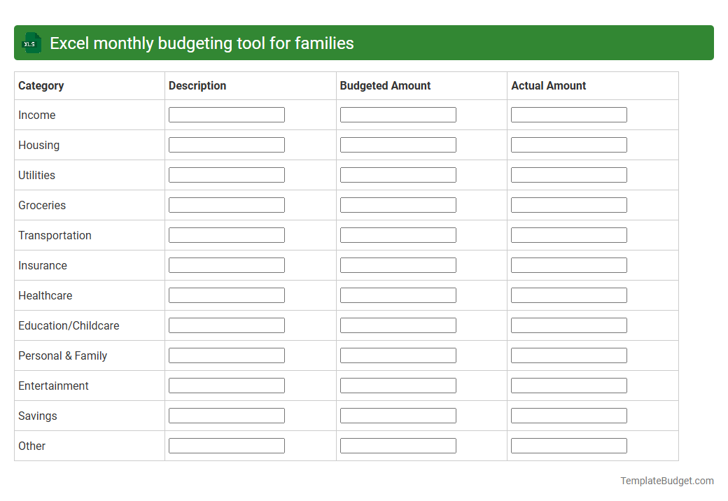 Excel monthly budgeting tool for families