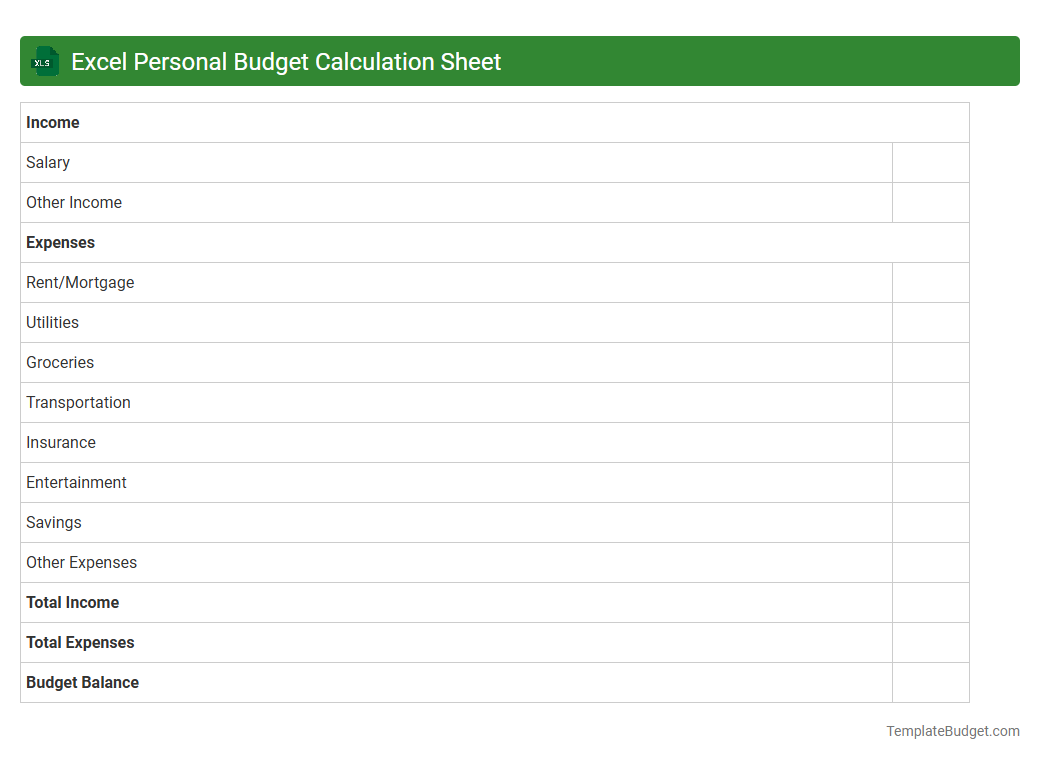 Excel Personal Budget Calculation Sheet