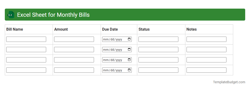 Excel Sheet for Monthly Bills