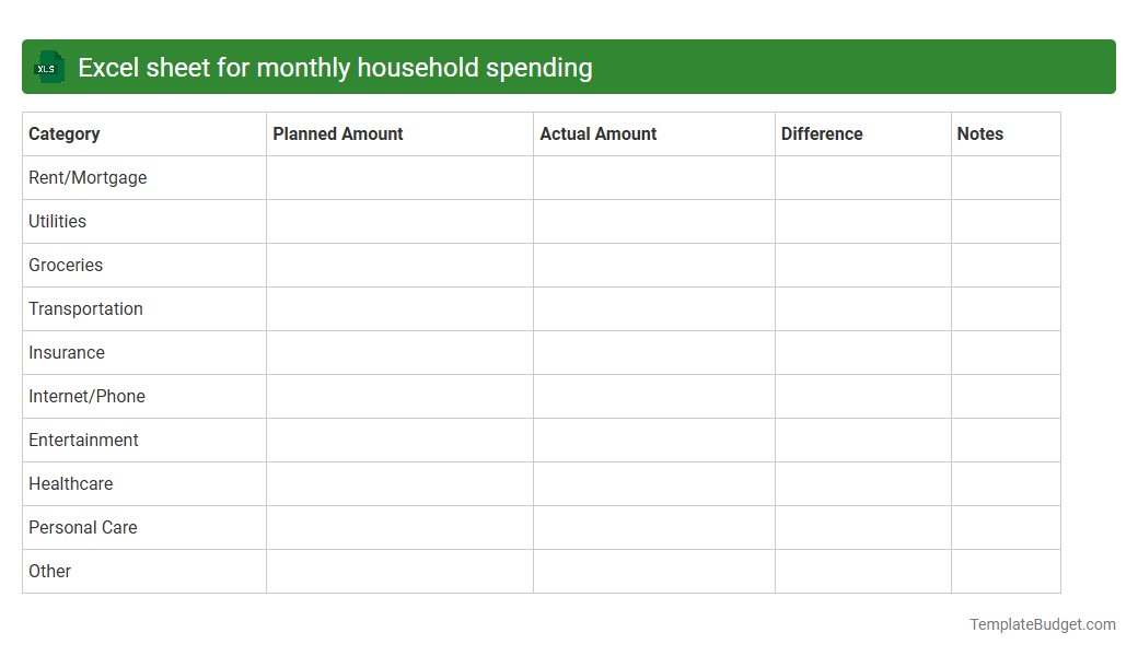 Excel sheet for monthly household spending