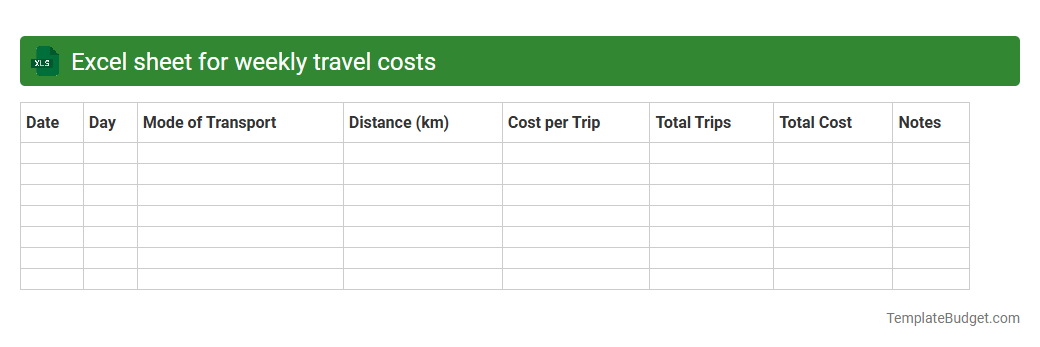 Excel sheet for weekly travel costs