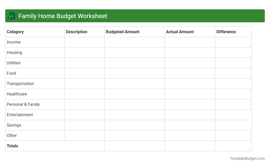 Family Home Budget Worksheet