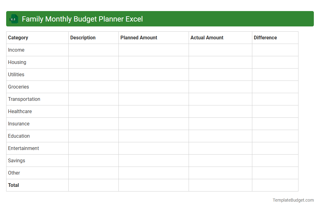 Family Monthly Budget Planner Excel