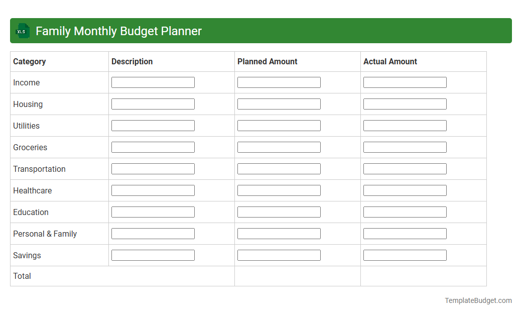 Family Monthly Budget Planner
