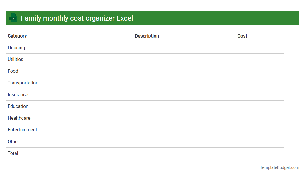 Family monthly cost organizer Excel