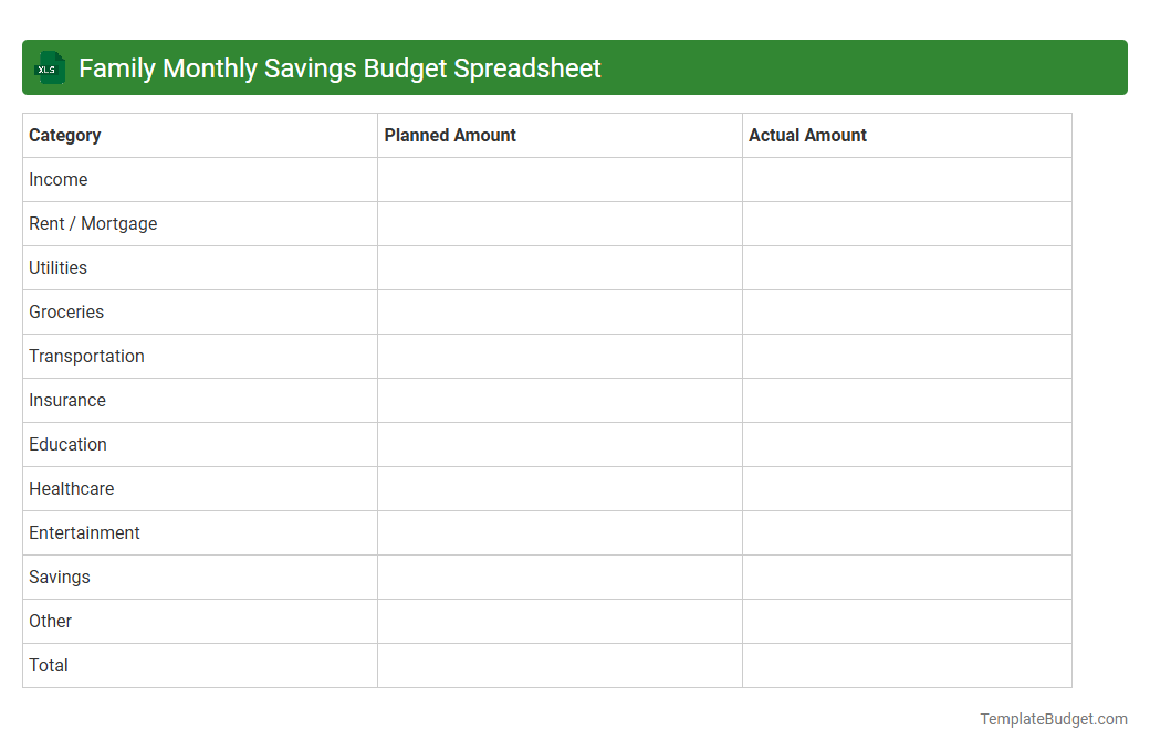 Family Monthly Savings Budget Spreadsheet