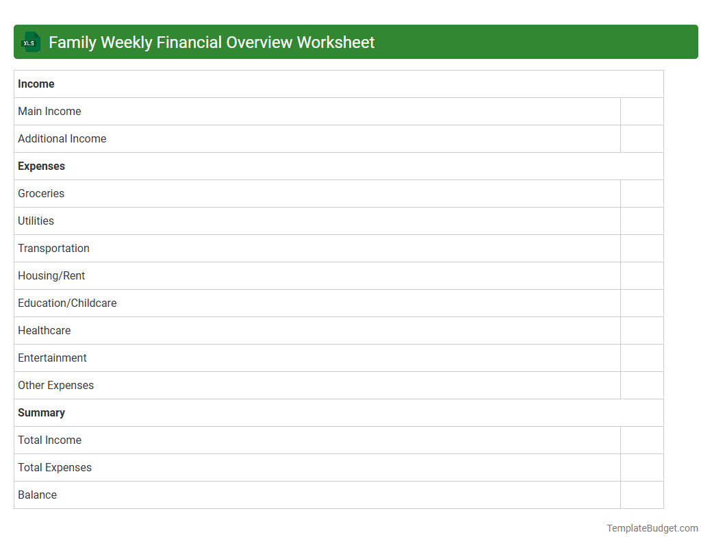 Family Weekly Financial Overview Worksheet