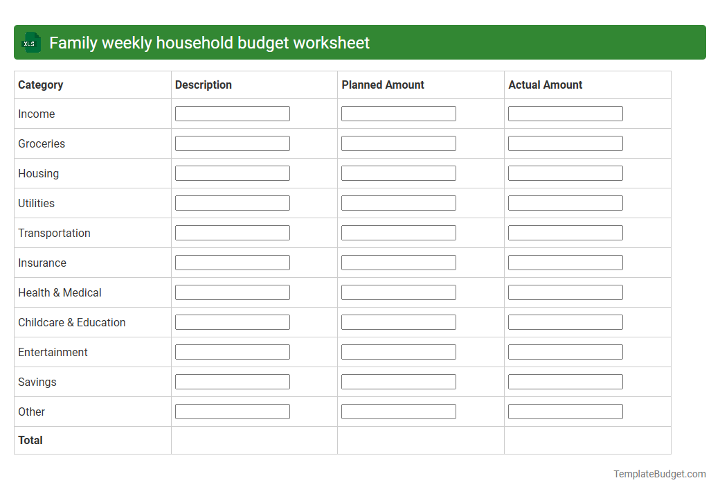 Family weekly household budget worksheet