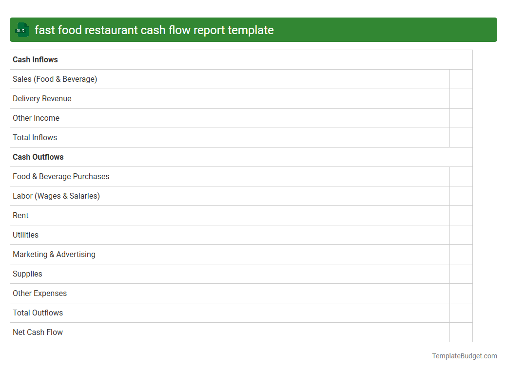 fast food restaurant cash flow report template