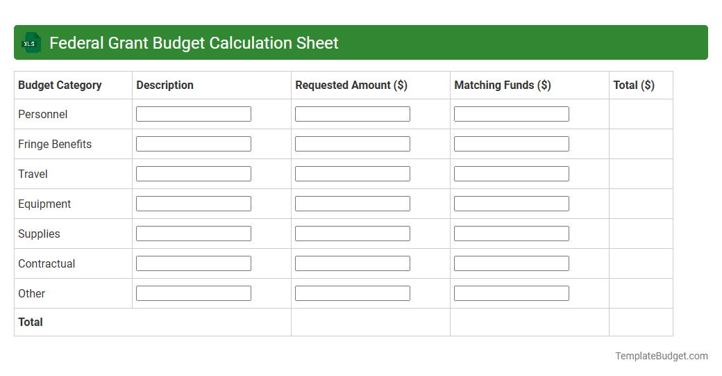 Federal Grant Budget Calculation Sheet