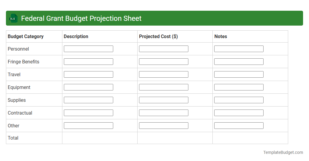 Federal Grant Budget Projection Sheet