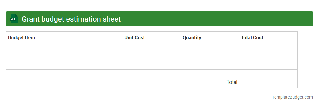 Grant budget estimation sheet