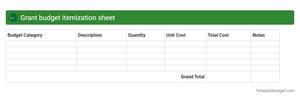 Grant budget itemization sheet