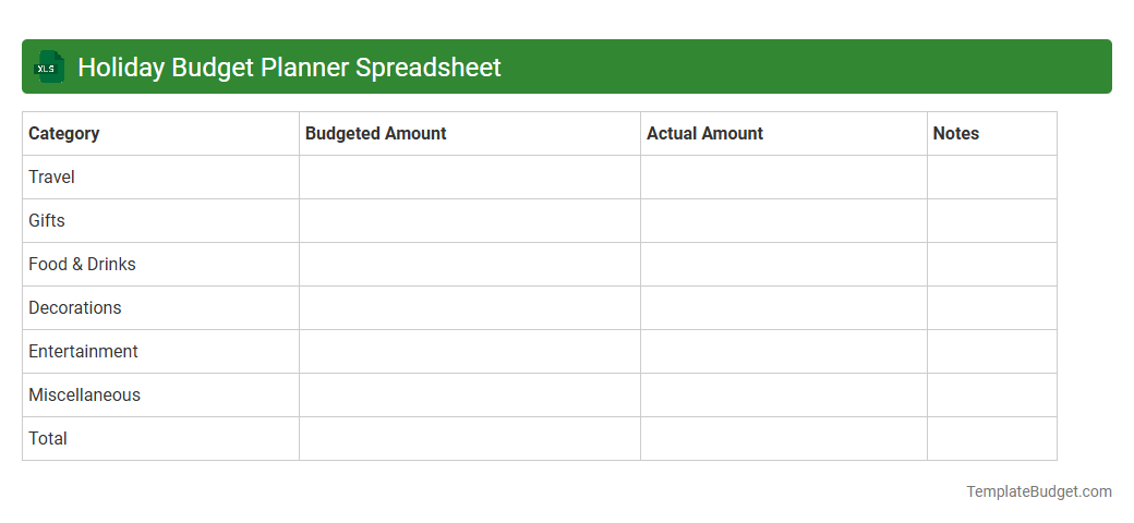 Holiday Budget Planner Spreadsheet