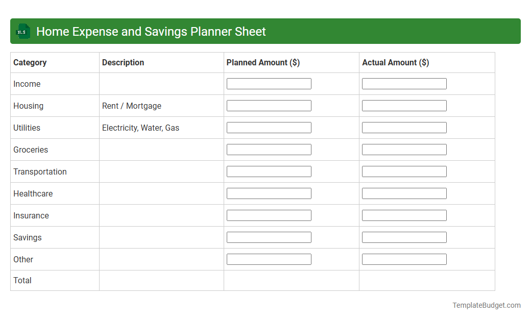 Home Expense and Savings Planner Sheet