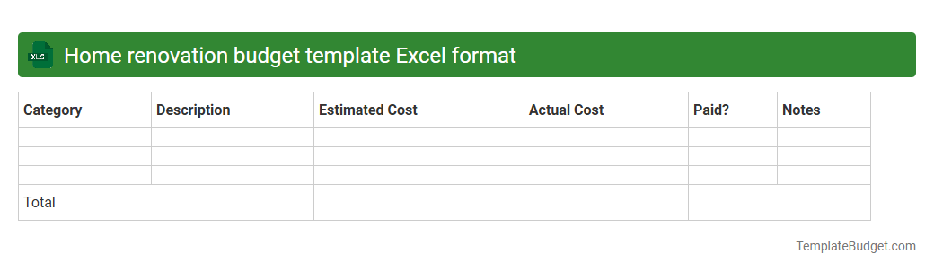 Home renovation budget template Excel format