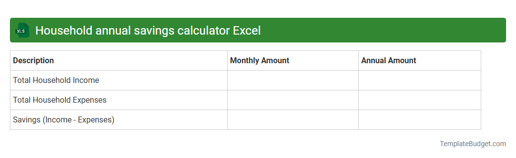 Household annual savings calculator Excel