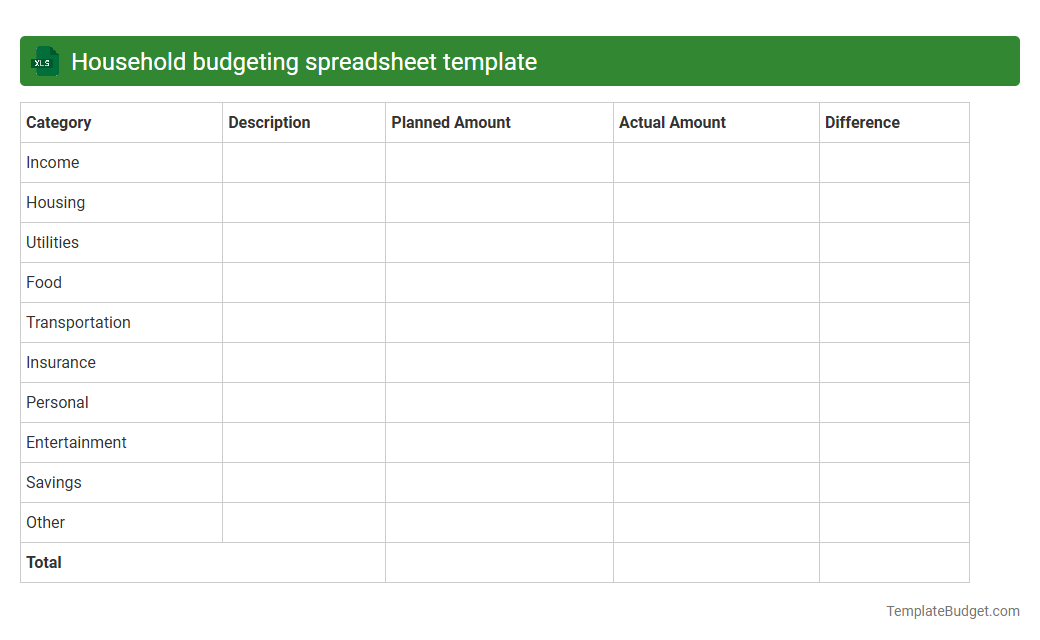 Household budgeting spreadsheet template