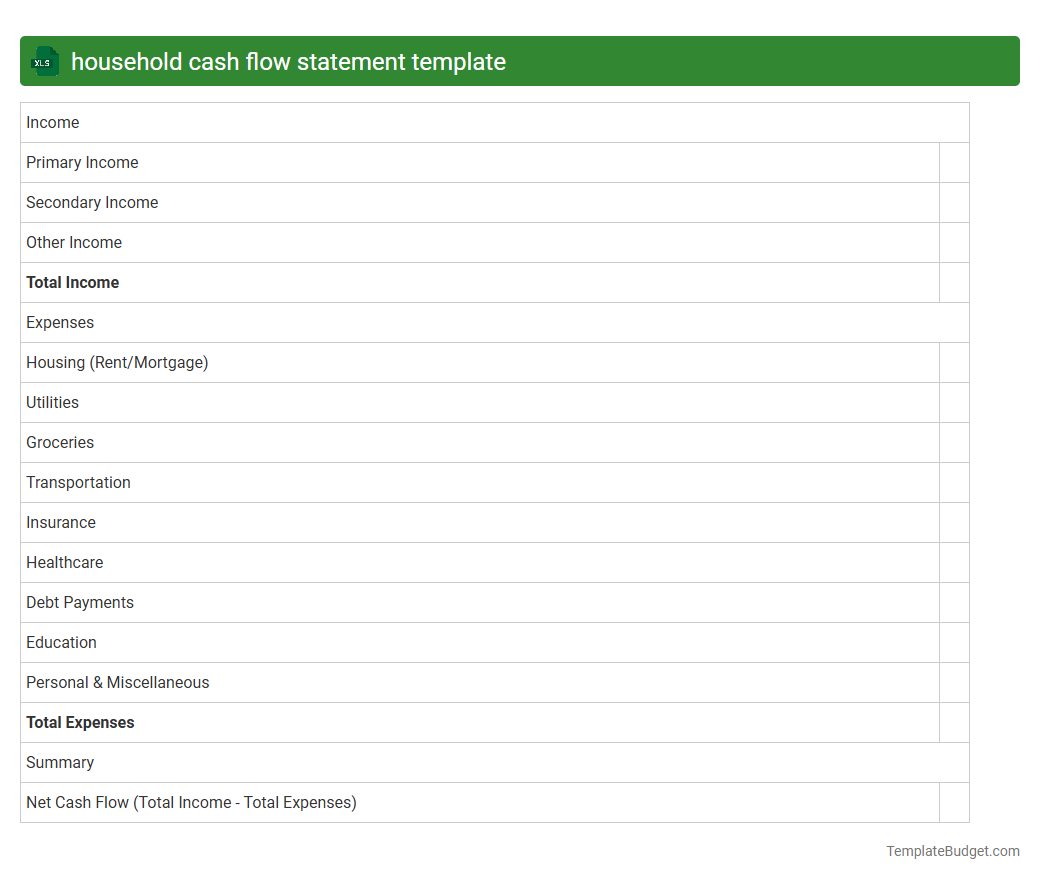household cash flow statement template