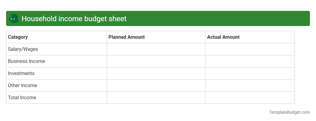 Household income budget sheet