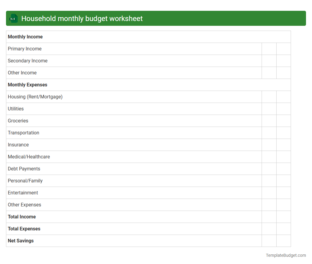 Household monthly budget worksheet