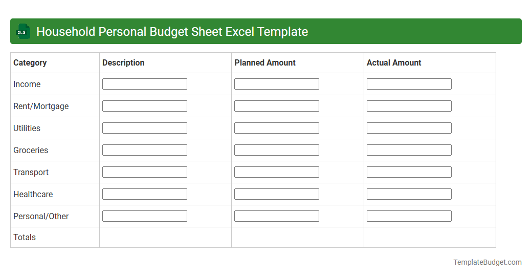 Household Personal Budget Sheet Excel Template