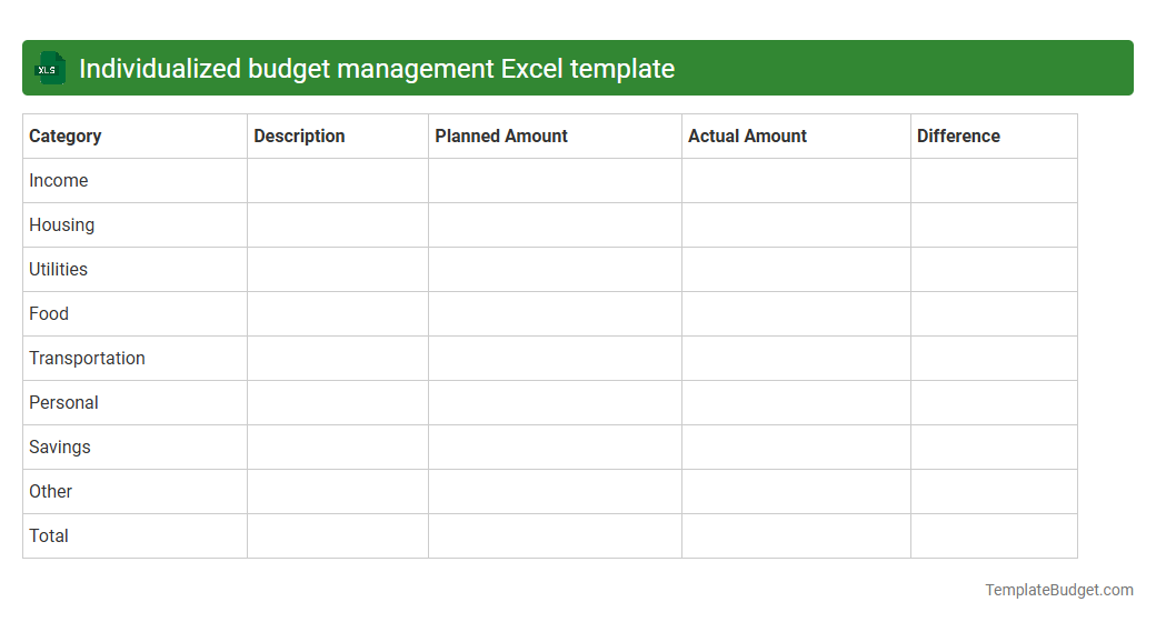 Individualized budget management Excel template