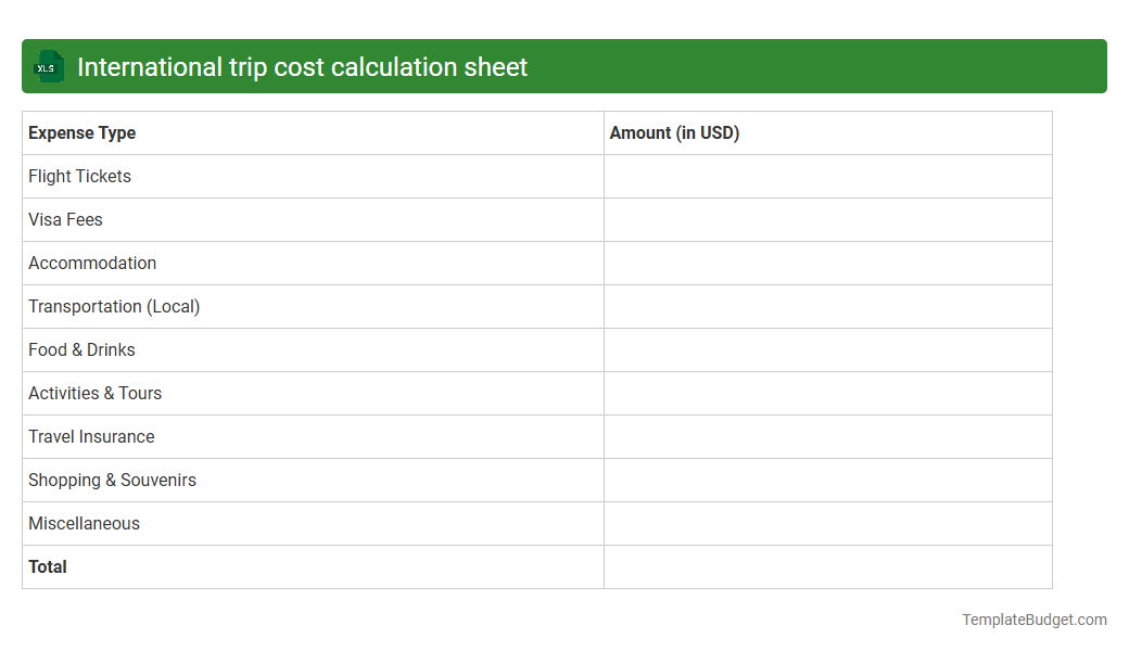 International trip cost calculation sheet