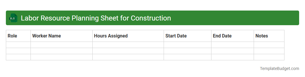 Labor Resource Planning Sheet for Construction