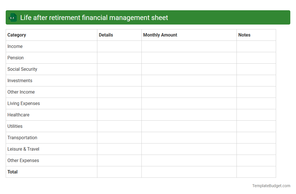 Life after retirement financial management sheet