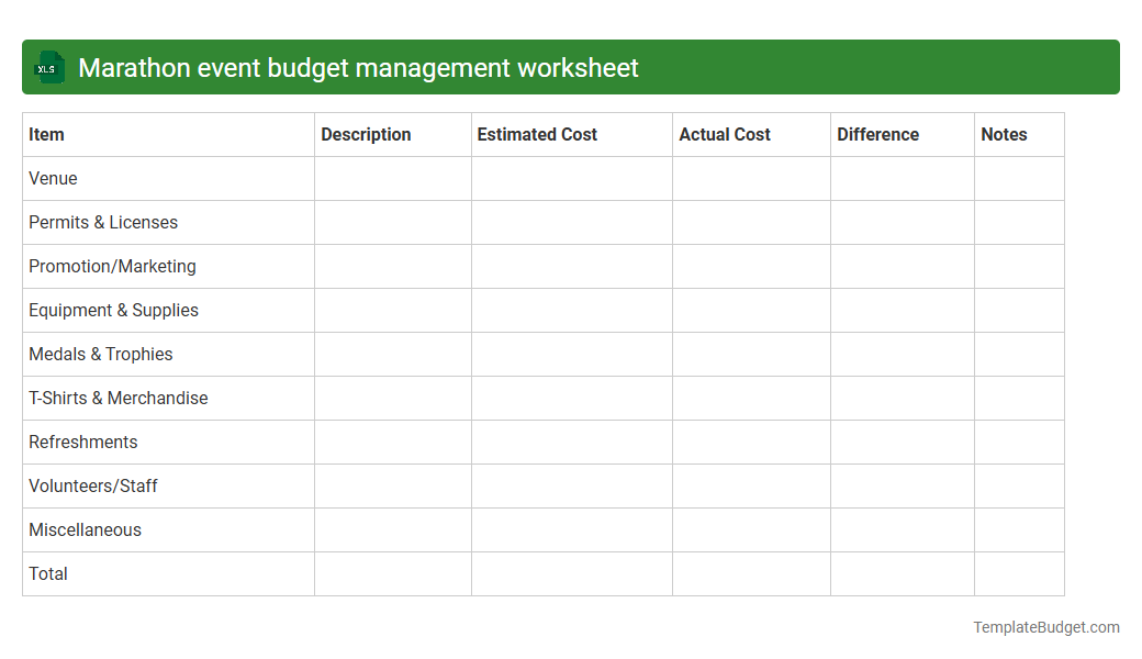 Marathon event budget management worksheet