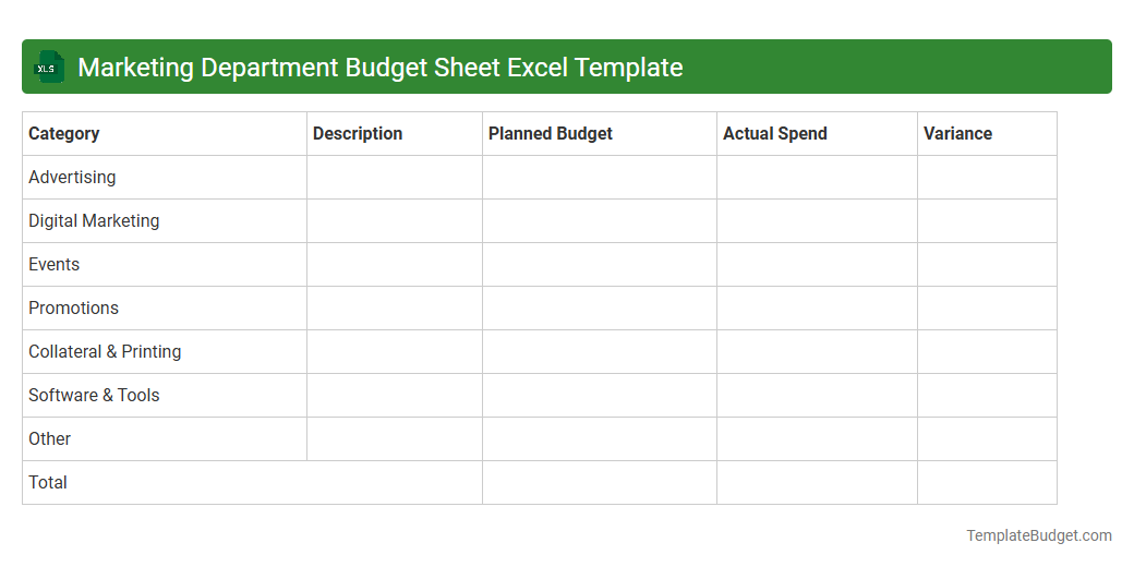 Marketing Department Budget Sheet Excel Template