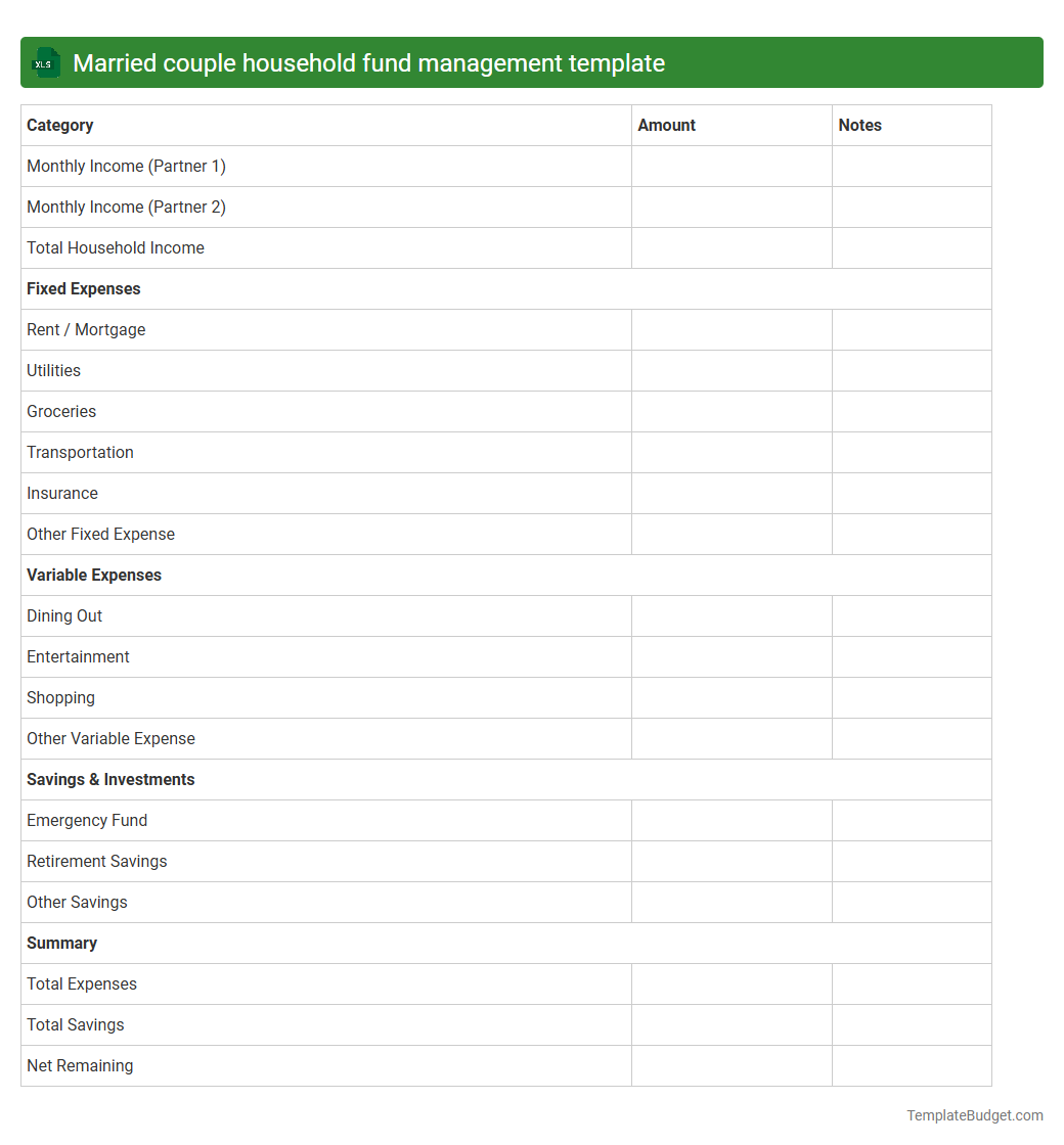 Married couple household fund management template