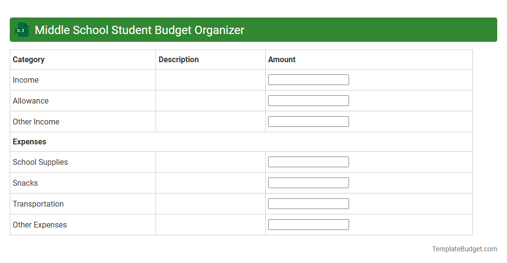 Middle School Student Budget Organizer