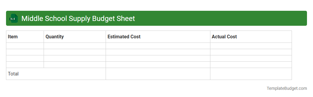 Middle School Supply Budget Sheet