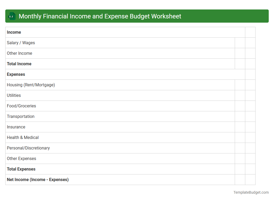 Monthly Financial Income and Expense Budget Worksheet