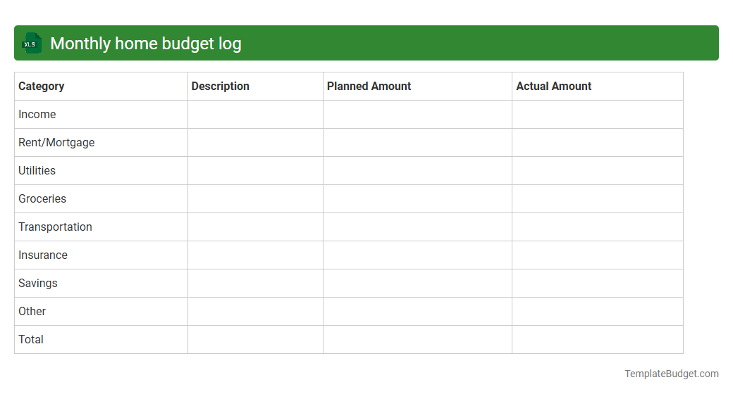 Monthly home budget log
