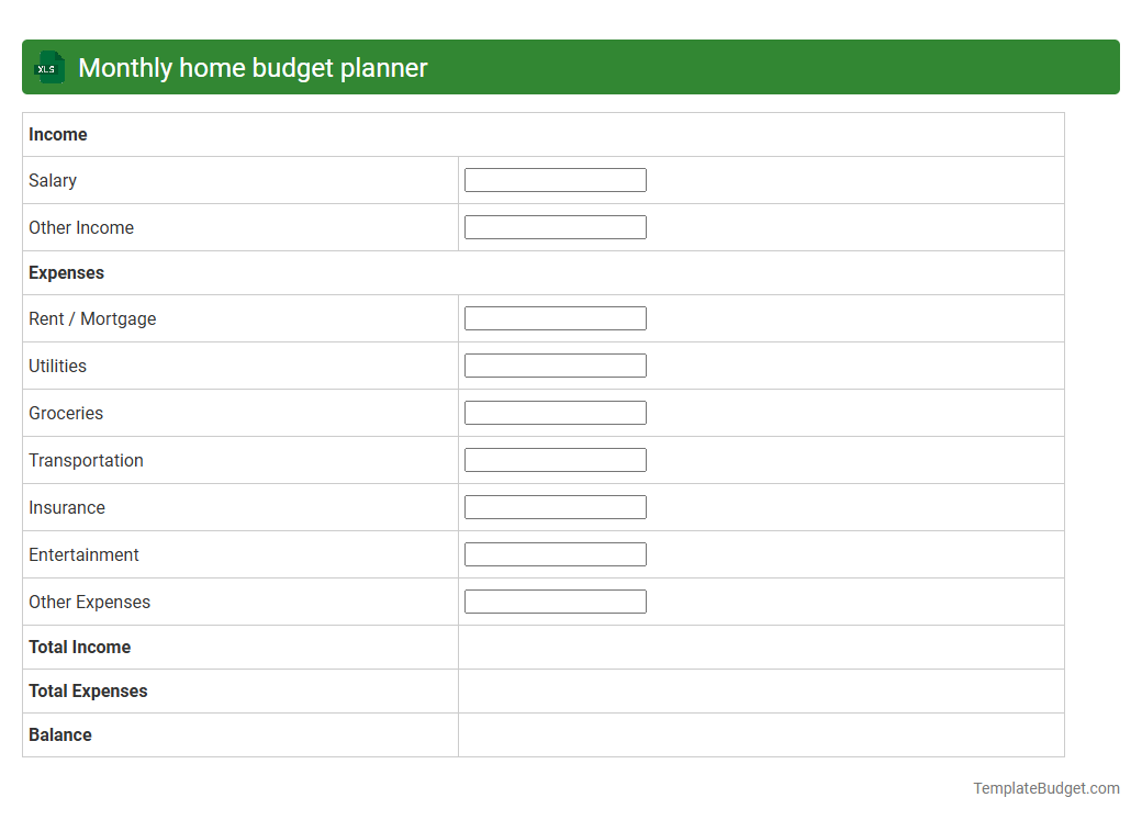 Monthly home budget planner