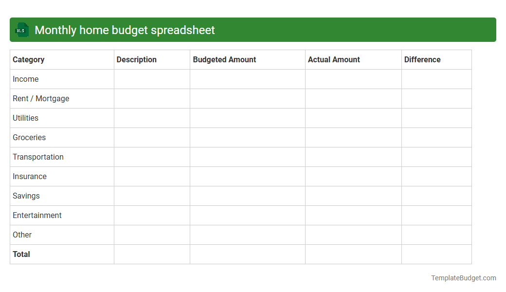 Monthly home budget spreadsheet