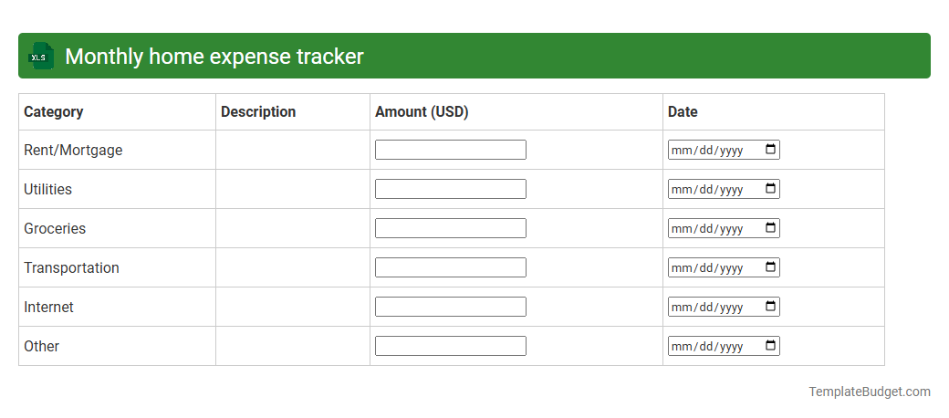 Monthly home expense tracker