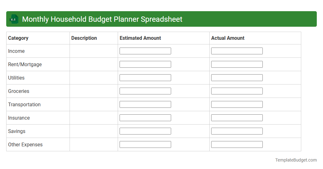 Monthly Household Budget Planner Spreadsheet