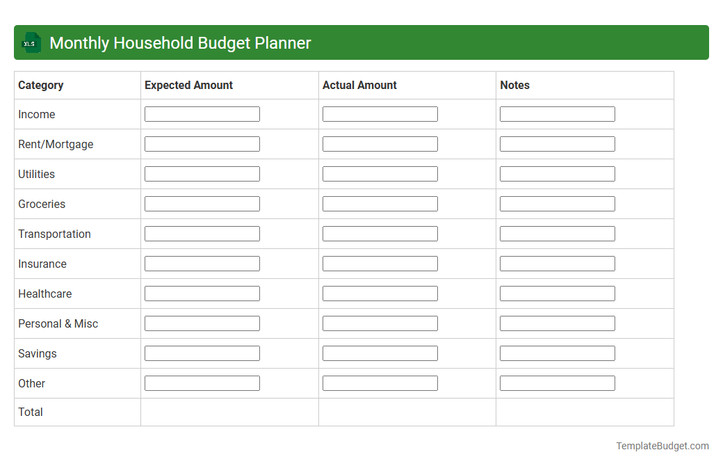 Monthly Household Budget Planner