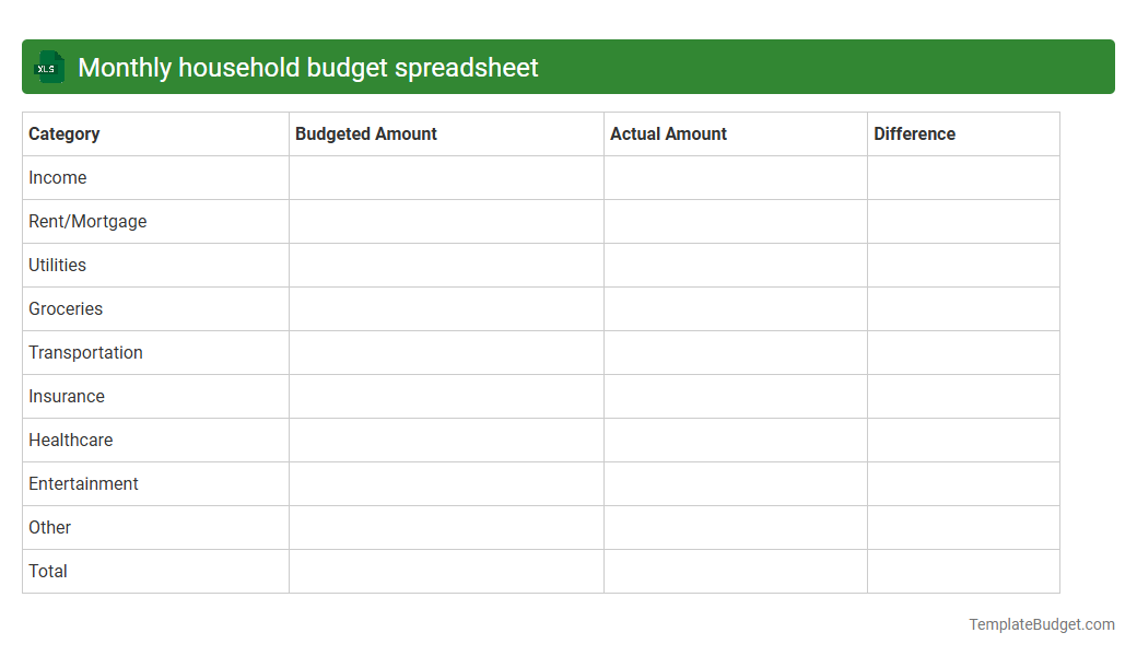 Monthly household budget spreadsheet