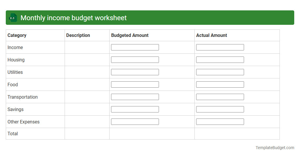 Monthly income budget worksheet