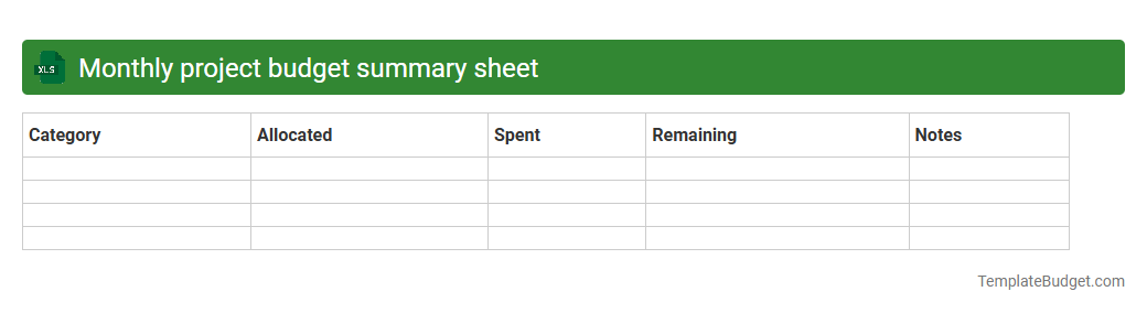 Monthly project budget summary sheet