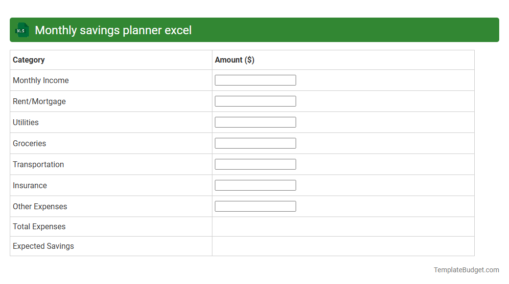 Monthly savings planner excel