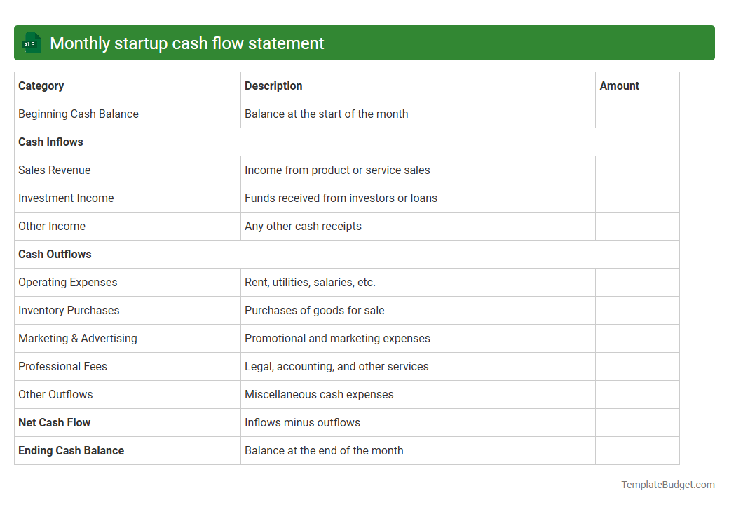 Monthly startup cash flow statement