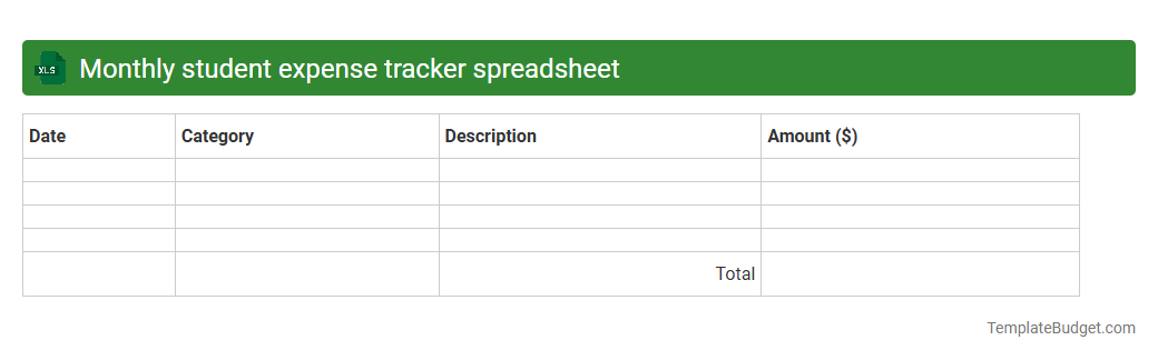 Monthly student expense tracker spreadsheet