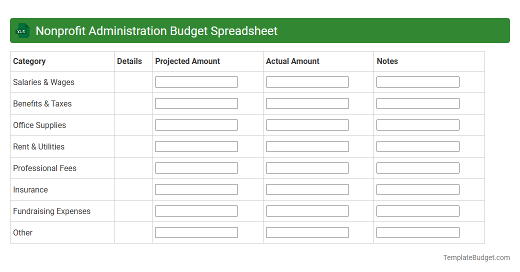 Nonprofit Administration Budget Spreadsheet
